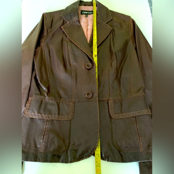 Derimod Brownish Burgundy Shiny Lamb Leather Blazer jacket metal Spikes US M - Picture 15 of 16